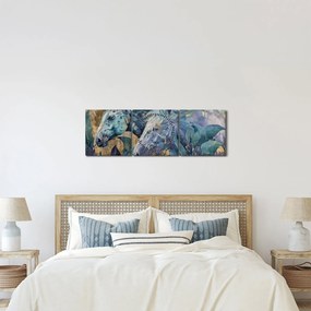 Obraz - Kone so zlatým pozadím (s hodinami) (90x30 cm)
