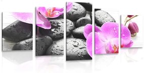 5-dielny obraz krásna súhra kameňov a orchidey - 100x50