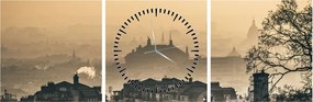 Obraz - Mesto pod hmlou (s hodinami) (90x30 cm)