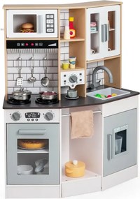 Detská kuchynka z dreva Detská kuchynka so svetlom, zvukom, sporákom, drezom, odsávačom pár a výrobníkom ľadu, sivá
