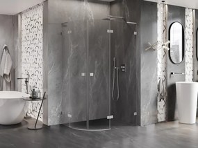 Mexen Lunar, L pravý polkruhový sprchový kút 100 x 90 cm, 8mm číre sklo, oceľový profil, 833L-100P-090L-97-00