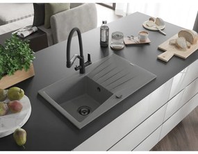 Mexen Cesar, 1-komorový granitový drez 775x470x190 mm a drezová batéria Duo, šedá, 6514-71-671701-70-B