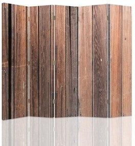 Ozdobný paraván, Prkna v hnědé barvě - 180x170 cm, päťdielny, klasický paraván