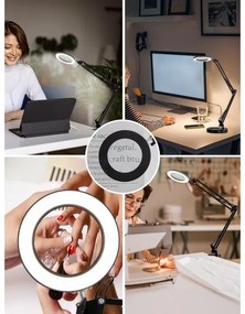 Brilagi - LED Stmievateľná stolná lampa s lupou LED/12W/5V 3000/4200/6000K čierna