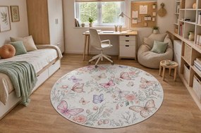 Detský koberec protišmykový BAMBINO 61450 krémový / ružový kruh