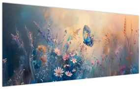 Obraz - Lúka s motýľom (120x50 cm)