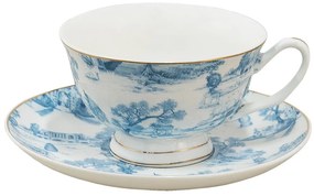 Bielo-modrá porcelánová šálka s tanierikom - Ø 10*6 / Ø 15*2 cm / 250 ml