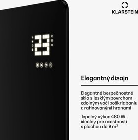 Klarstein Wonderglass infračervený panel | 480 W | 5-9 m² | Moderný sklenený dizajn | 90 cm x 58 cm