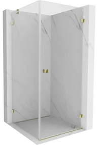 Mexen Lunar-B, pravostranný výklopný sprchový kút 70 x 70 cm, 8mm číre sklo, zlatý profil, 832-070-070-50-00-P
