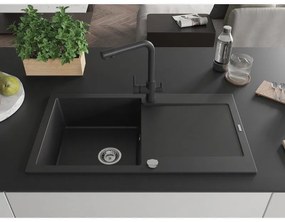 Mexen Leo, drez granitový 900x500x190 mm, 1-komorový a čierna batéria Duero, čierna, 6501-77-671600-70