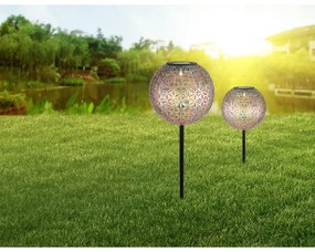 GLOBO Záhradné LED vstavané svietidlo SOLAR, 18 cm, guľa, kvetinový vzor, strieborno-zlatá farba