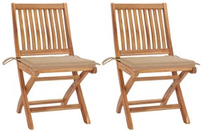 Záhradné stoličky 2 ks béžové podložky teakový masív 3062436