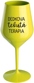 DEDKOVA TEKUTÁ TERAPIA - žltý nerozbitný pohár na víno 470 ml