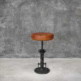Nízka industriálna barová stolička s koženým sedákom bez operadla 35x35x60 cm