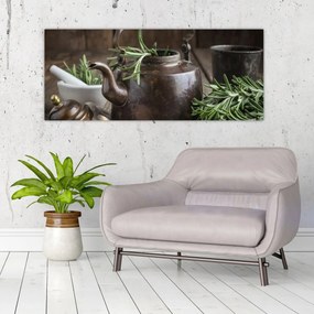Obraz - Kanvička s rozmarínom (120x50 cm)