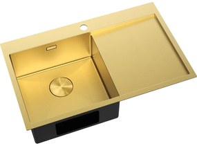 Mexen Exar, 1-komorový nerezový drez s odkvapkávačom, ľavý, 780 x 480 mm, brúsená zlatá, vzor voština, 6433781010L-55HC