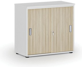 Kancelárska skriňa so zasúvacími dverami PRIMO WHITE, 800 x 420 x 740 mm, biela/dub prírodná