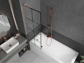 Mexen Next L, 1-krídlová vaňová zástena 60 x 150 cm, 6mm číre sklo-čierny vzor, medený profil, 895-060-000-03-77-65