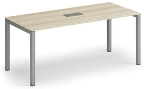 Rokovací stôl PRIMO SQUARE, 180x80 cm, dub prírodný + stolová zásuvka TYP VI, strieborná