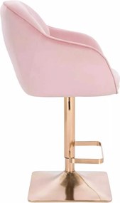 LuxuryForm DESIGN Barová stolička AVOLA VELUR na zlatej hranatej podstave - svetlo ružová