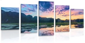 5-dielny obraz romantický západ slnka v horách - 100x50