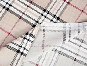 Biante Bavlnený záves Sandra SA-548 Čierno-červeno-biele káro na béžovom 130x140 cm