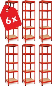 Akcia 6x Regál 180x40x40 cm lakovaný 5-policový, nosnosť 875 kg - červený - 6ks