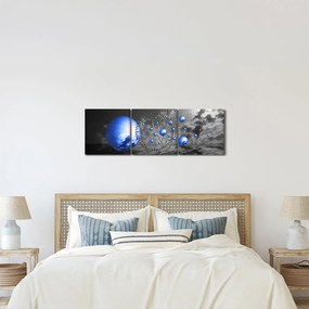 Obraz tmavo modrých gulí (s hodinami) (90x30 cm)