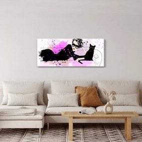 Obraz - Žena s čiernou mačkou (120x50 cm)