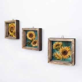 Súprava nástenných obrazov Sunflowers 15x15 cm 3 ks žltá