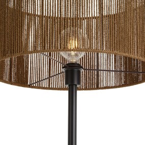 Stojacia lampa čierna s hnedým tienidlom z papierového lana 50/50/25 - Simplo