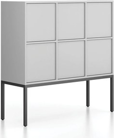 Kancelárska skriňa FRAME, nízka, biela podnož, 6x dvere, 1299 x 450 x 1331 mm, PUSH-lock, sivá