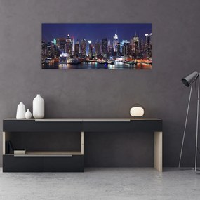 Obraz - Osvetlené New Yorské mrakodrapy (120x50 cm)