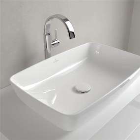 VILLEROY &amp; BOCH Artis obdĺžnikové umývadlo na dosku bez otvoru, bez prepadu, 580 x 380 mm, biela alpská, s povrchom CeramicPlus, 417258R1