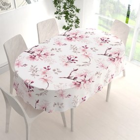 Biante Bavlnený oválny obrus Sandra SA-583 Ružové kvety s vetvičkami na bielom 60x100 cm