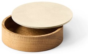 Krémový/v prírodnej farbe drevený/z eko kože úložný box s vekom/dekoratívny ø 11x3,5 cm Circle Nupo – LIND DNA