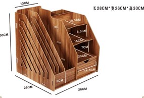 Drevený kancelársky organizér na dokumenty so 7 priehradkami a zásuvkou svetlé drevo/dub DIY QS206 Svetlé drevo