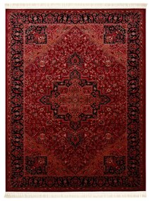 Koberec ORIENT Y307 so strapcami, rám / ornament / klasický, bordový / čierny