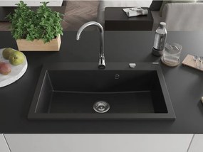 Mexen Elix žulový drez 1-komorový 800 x 500 mm, čierny, sifón chróm - 6527801005-77