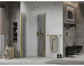 Mexen Lima Duo sprchovací kút so skladacími dverami 90 (dvere) x 90 (dvere) cm, 6mm číre sklo, zlatý profil, 856-090-090-50-00-02