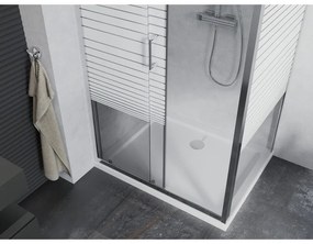 Mexen Apia, sprchový kút s posuvnými dverami 130 (dvere) x 90 (stena) cm, 6mm číre-pásy sklo, chrómový profil + slim sprchová vanička 5cm, 840-130-090-01-20-4010