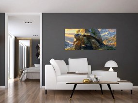 Obraz - Korytnačka a horská krajina (120x50 cm)