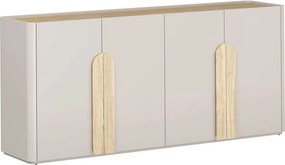 Komoda Amilio 200 cm štvordverová - kašmír / olejovaný dub / úchytky svetlý dub