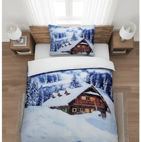 3D obliečky z mikrosaténu WINTER CHALET, biele Rozmer obliečky: 70 x 90 cm | 140 x 200 cm