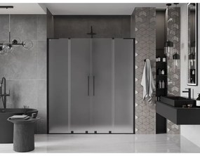Mexen Velar L Duo, posuvné sprchové dvere do otvoru 200 cm, 8mm sklo námraza, čierna matná, 871-200-003-32-70