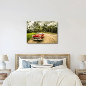 Sklenený obraz - auto veterán v prírode (70x50 cm)