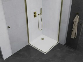 Mexen Pretoria Duo, sprchovací kút s 2-krídlovými dverami 70 (dvere) x 70 (dvere) cm, 6mm číre sklo, zlatý profil + slim sprchová vanička 5cm biela so zlatým sifónom, 852-070-070-50-02-4010G