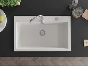 Mexen Elix žulový drez 1-komorový 800 x 500 mm, biely, sifón chróm - 6527801005-20