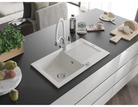 Mexen Pablo, granitový drez 752x436x161 mm, 1-komorový a drezová batéria Duo, biela, 6510-20-671701-02