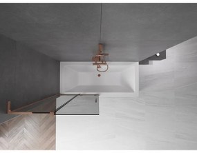 Mexen Velar L, 2-krídlová posuvná vaňová zástena 90 x 150 cm, 8mm šedé sklo, medená matná, 896-090-003-41-65